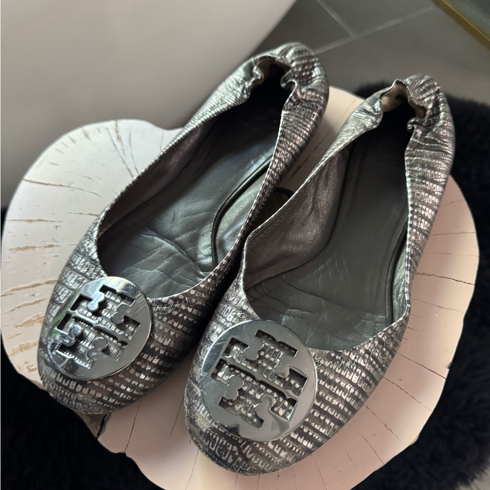 Tory Burch Metallic Silver Flats